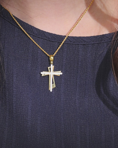 Croce Pendente in Argento 925 Con Doppia Croce in Argento Placcato Oro