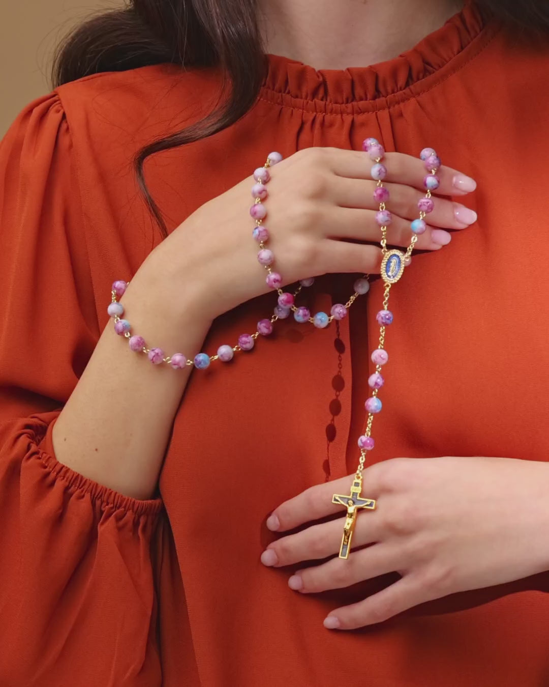 miracleマントルピース Pink and Blue Variegated Rosary of Our Lady of the Miraculous