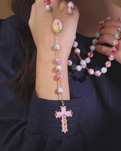 Pope Francis Rosary with Pink Variegated Beads