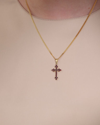 Cruz Colgante Trebolado Granada Chapa de Oro 