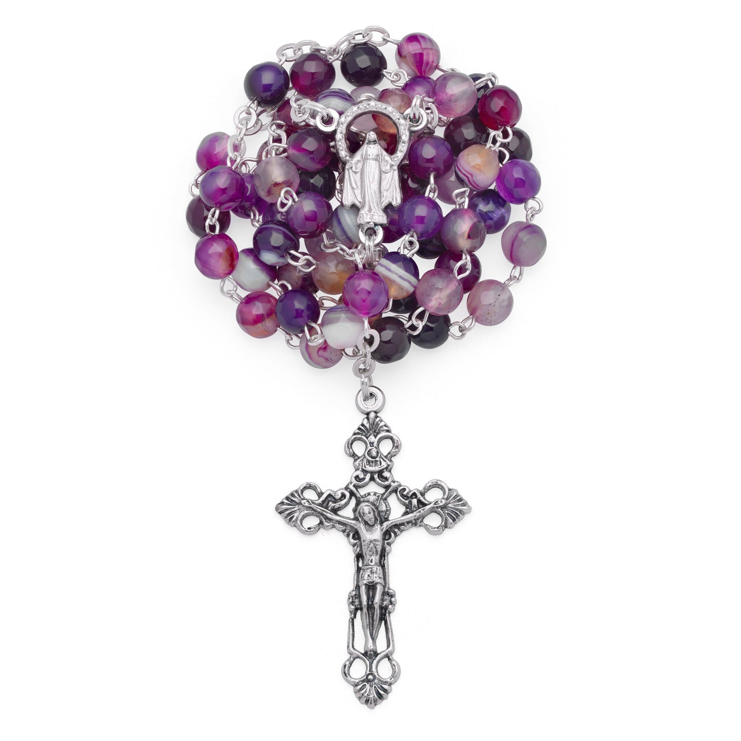 MONDO CATTOLICO ROMA Prayer Beads 42 cm (16.5 in) / 6 mm (0.23 in) Purple Agate Rosary Faceted Beads
