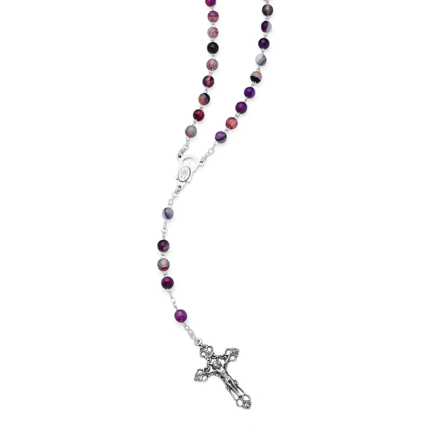MONDO CATTOLICO ROMA Prayer Beads 42 cm (16.5 in) / 6 mm (0.23 in) Purple Agate Rosary Faceted Beads