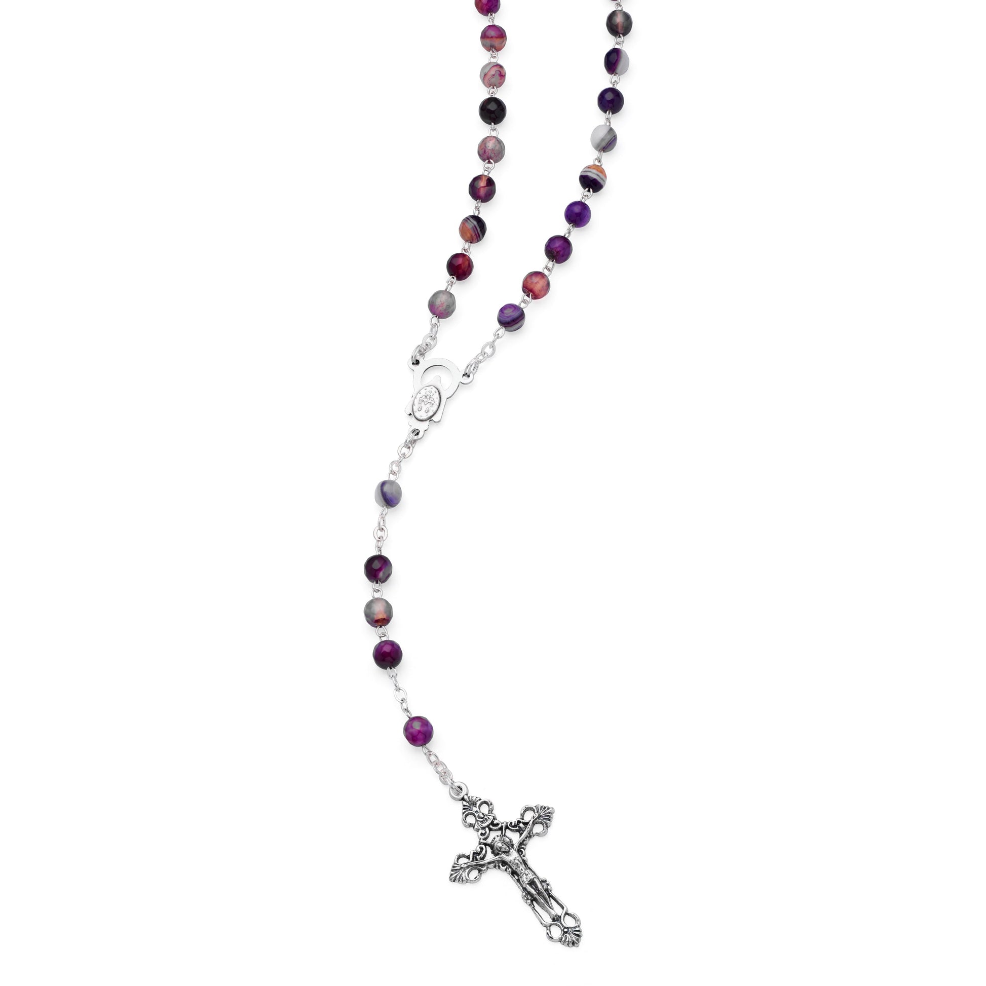 MONDO CATTOLICO ROMA Prayer Beads 42 cm (16.5 in) / 6 mm (0.23 in) Purple Agate Rosary Faceted Beads