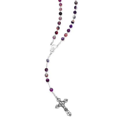 MONDO CATTOLICO ROMA Prayer Beads 42 cm (16.5 in) / 6 mm (0.23 in) Purple Agate Rosary Faceted Beads