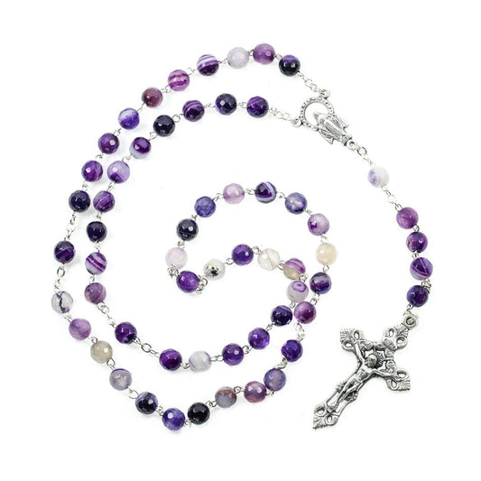 MONDO CATTOLICO Prayer Beads 42 cm (16.5 in) / 6 mm (0.23 in) Purple  Agate Rosary  Faceted Beads