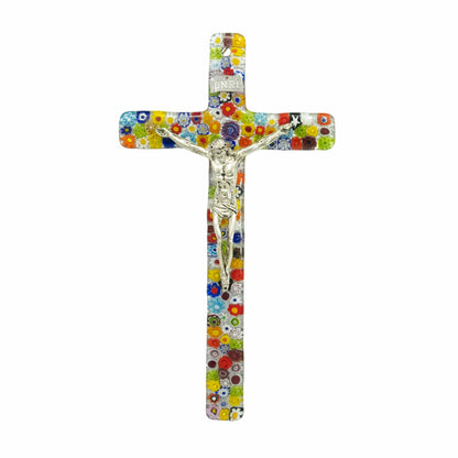 MONDO CATTOLICO Real Murano Glass Millefiori Art Wall Cross Crucifix