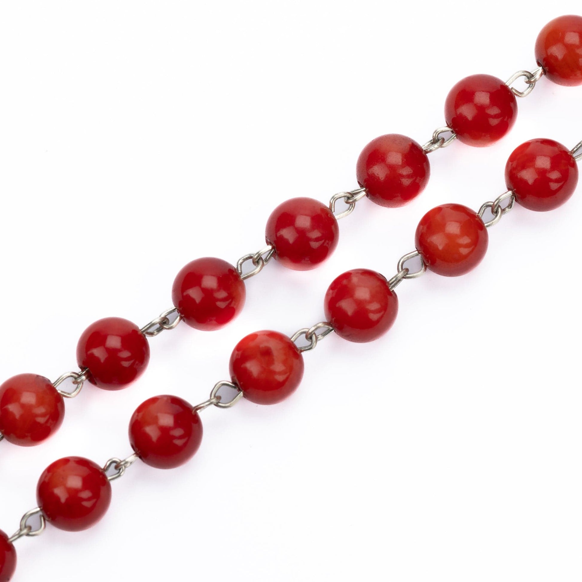 MONDO CATTOLICO Prayer Beads RED CORAL SILVER ROSARY