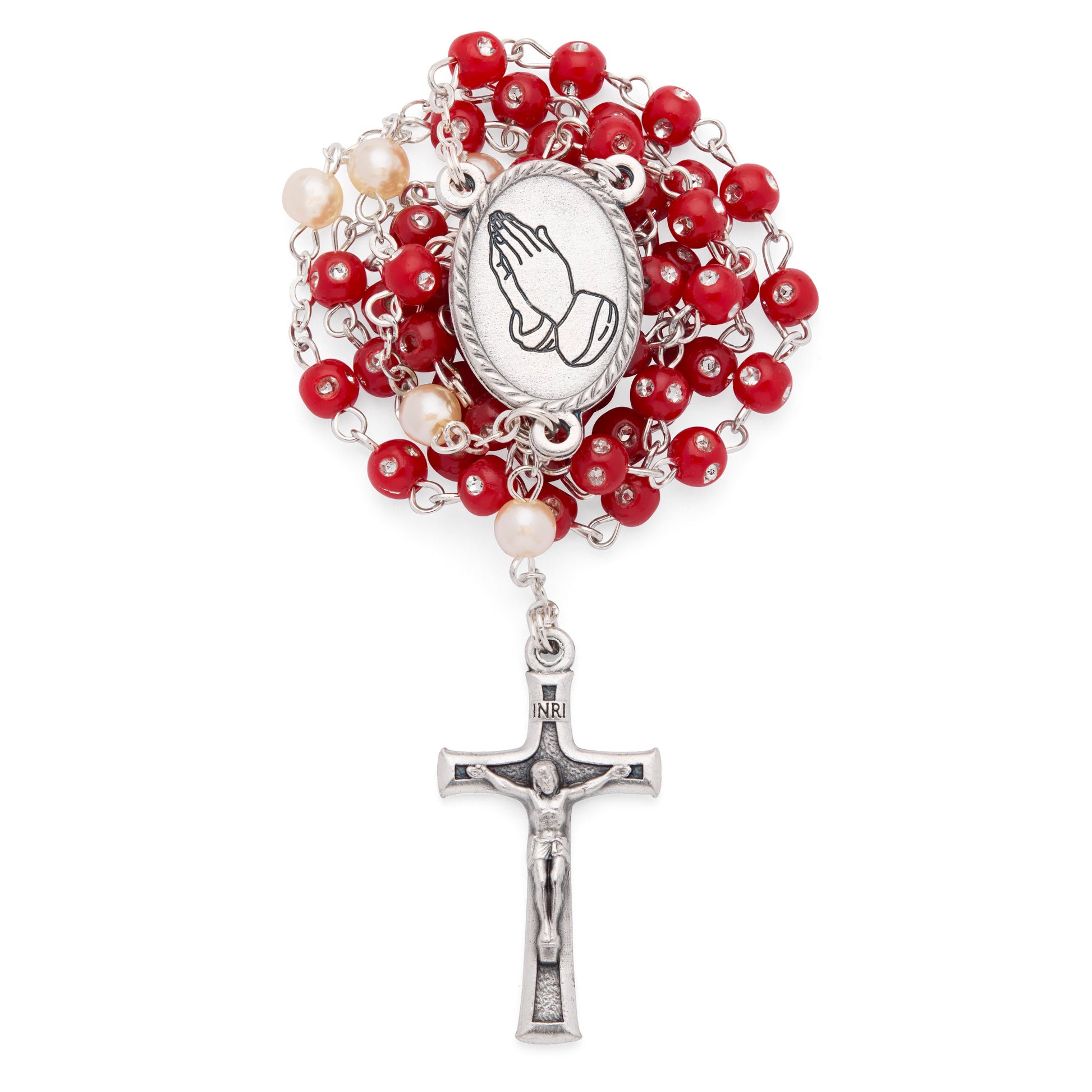 MONDO CATTOLICO ROMA Rosary Box 4 x 4.5 in (1.57 x 1.77 in) / 42 cm (16.54 in) / 4 mm (0.16 in) Red Enamel Pope Leo XIV Rosary Case with Red Rosary