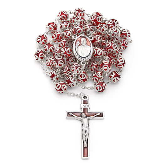 MONDO CATTOLICO Prayer Beads 62 Cm (24.5 in / 8 mm (0.3 in) Red Glass Capped  Beads Rosary
