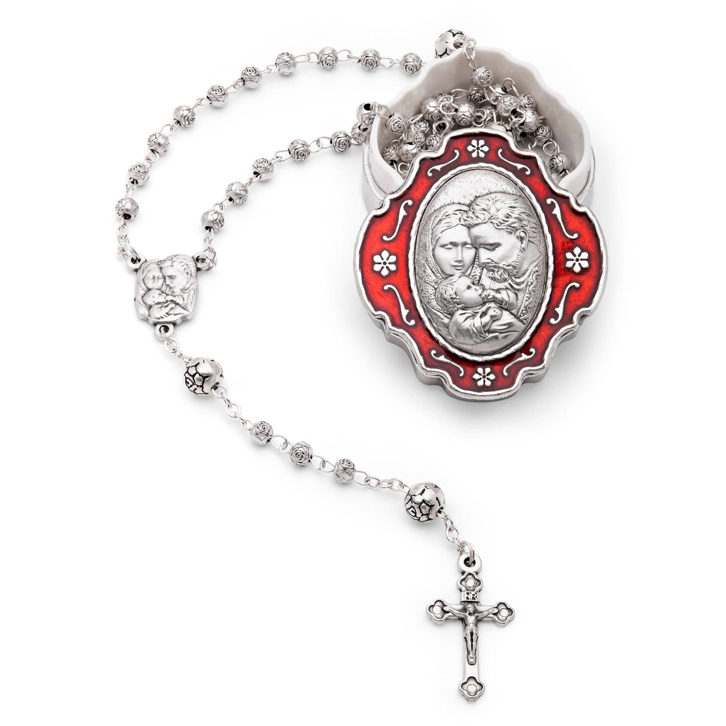 MONDO CATTOLICO Prayer Beads 37 cm (14.56 in) / 4 mm (0.15 in) Red Keepsake Case and Rosary of the Holy Family