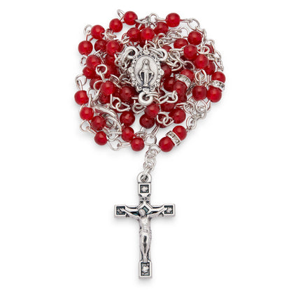 MONDO CATTOLICO ROMA Prayer Beads Red Pearls Beads Miraculous Virgin Rosary
