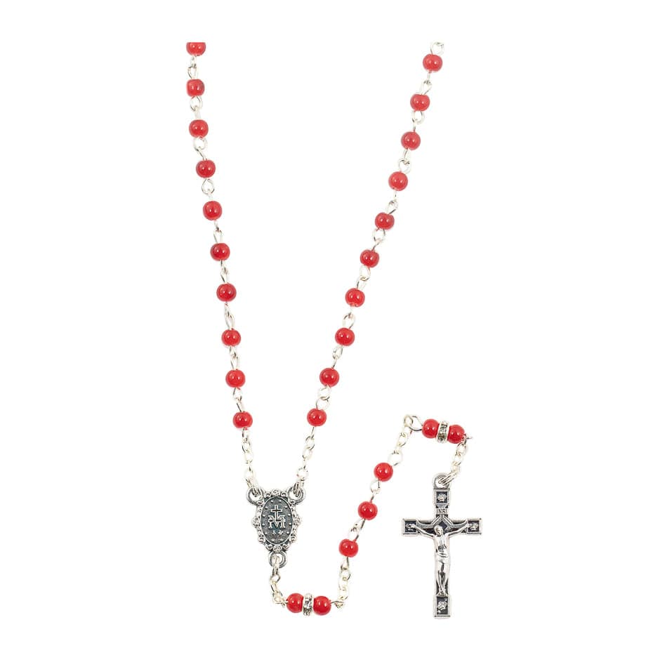 MONDO CATTOLICO Prayer Beads Red Pearls Beads Miraculous Virgin Rosary