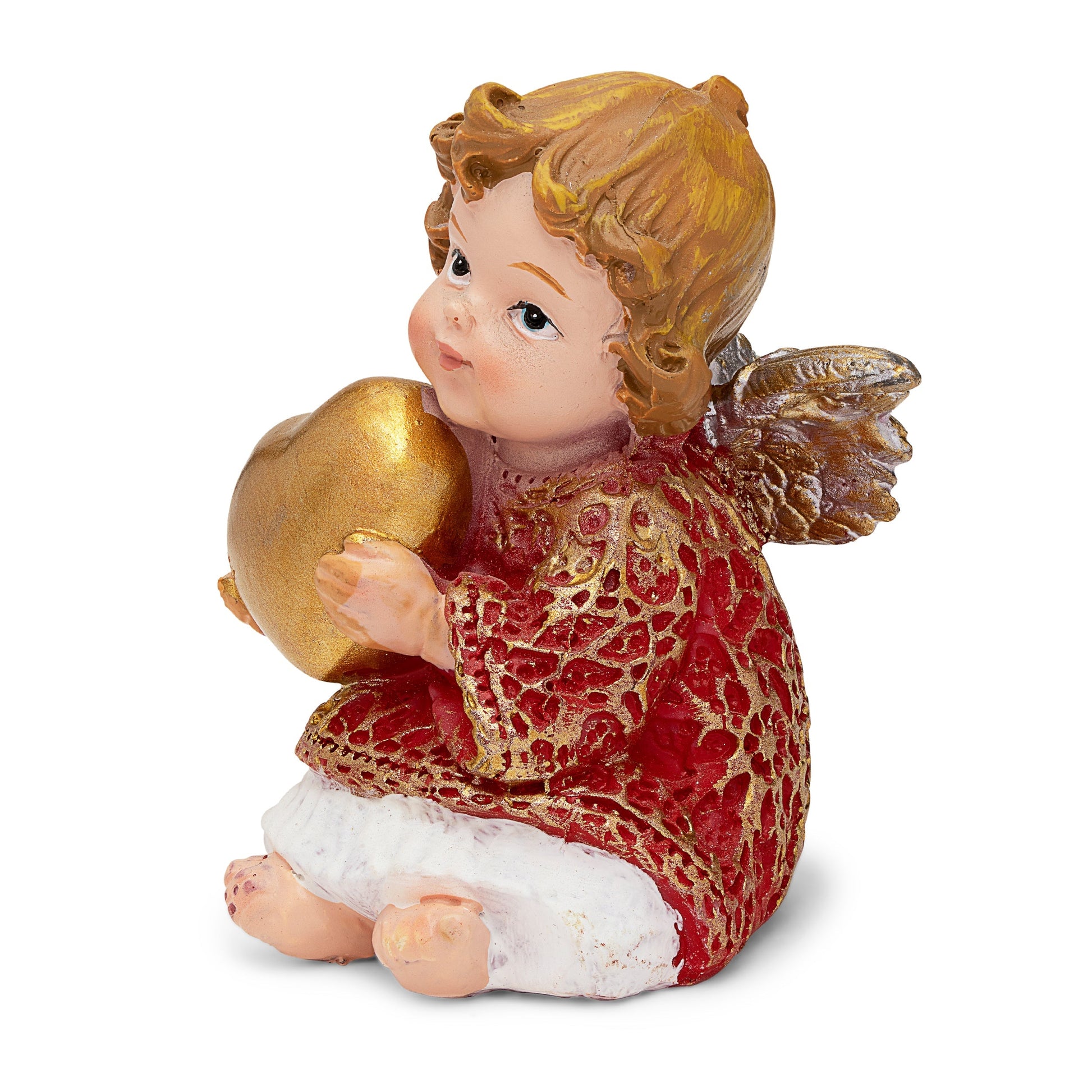 Mondo Cattolico 7 cm (2.76 in) Red Resin Angel With Golden Heart