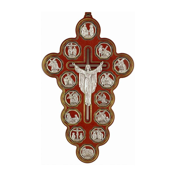 Red Wooden Risen Christ Crucifix with Via Crucis | MONDO CATTOLICO