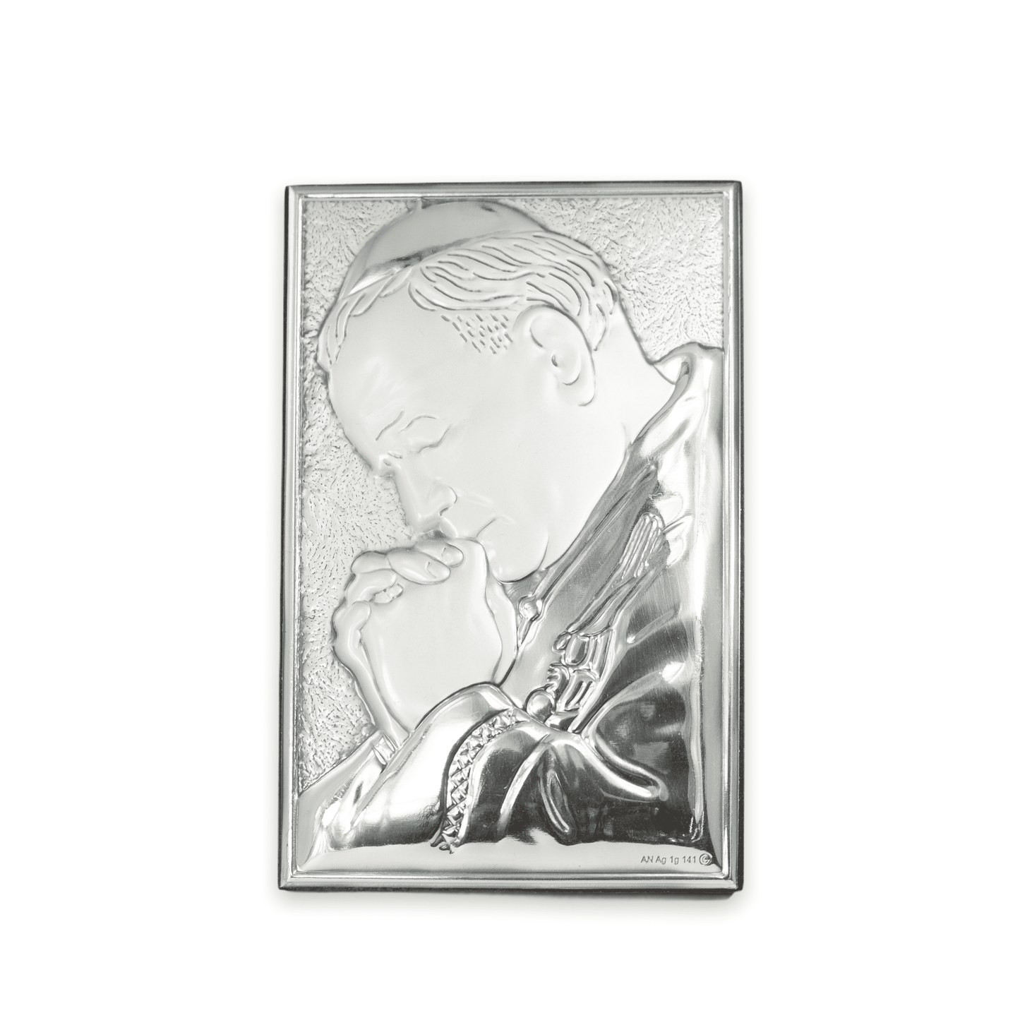 MONDO CATTOLICO 9,5X6 cm Religious Picture Praying Pope John Paul II Bilaminate Sterling Silver