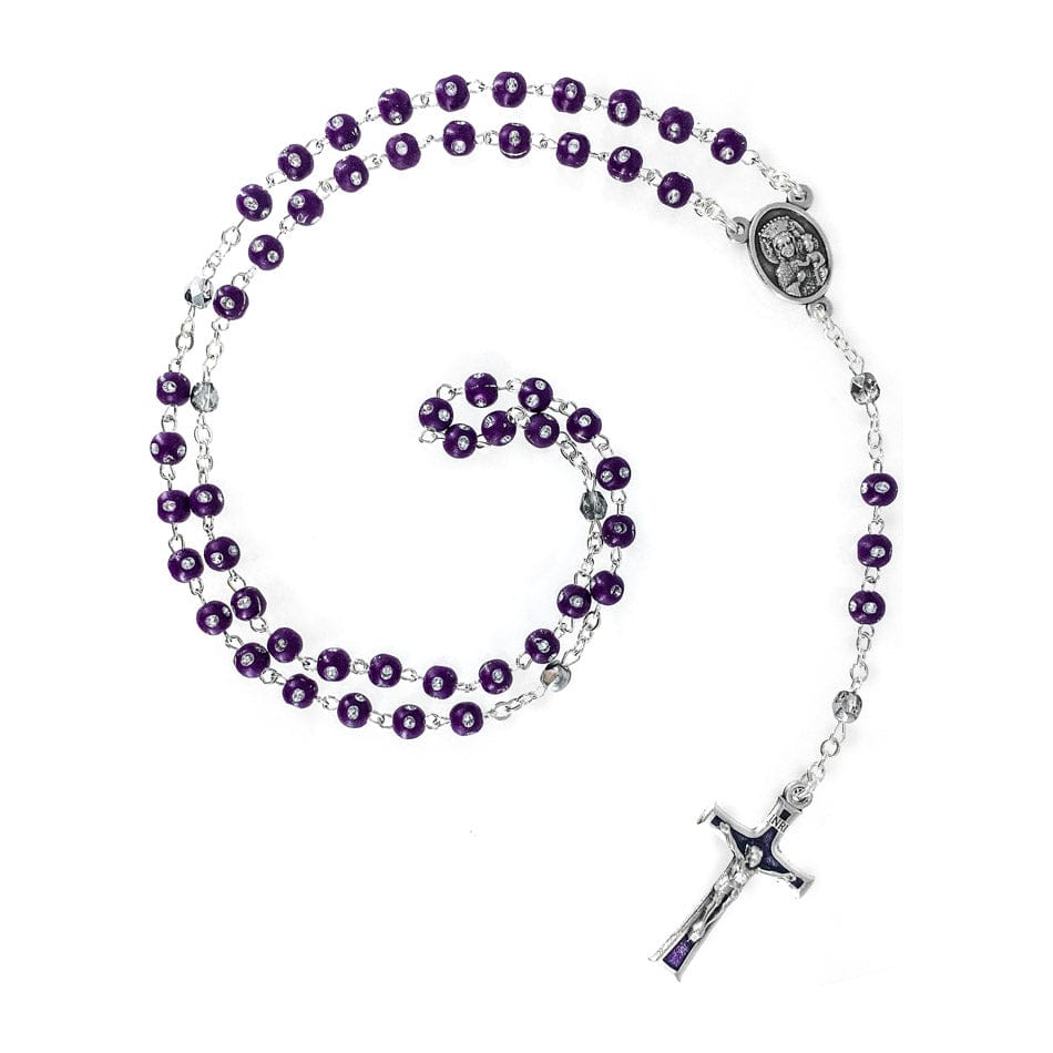 MONDO CATTOLICO Prayer Beads Resin Purple rosary with rhinestones