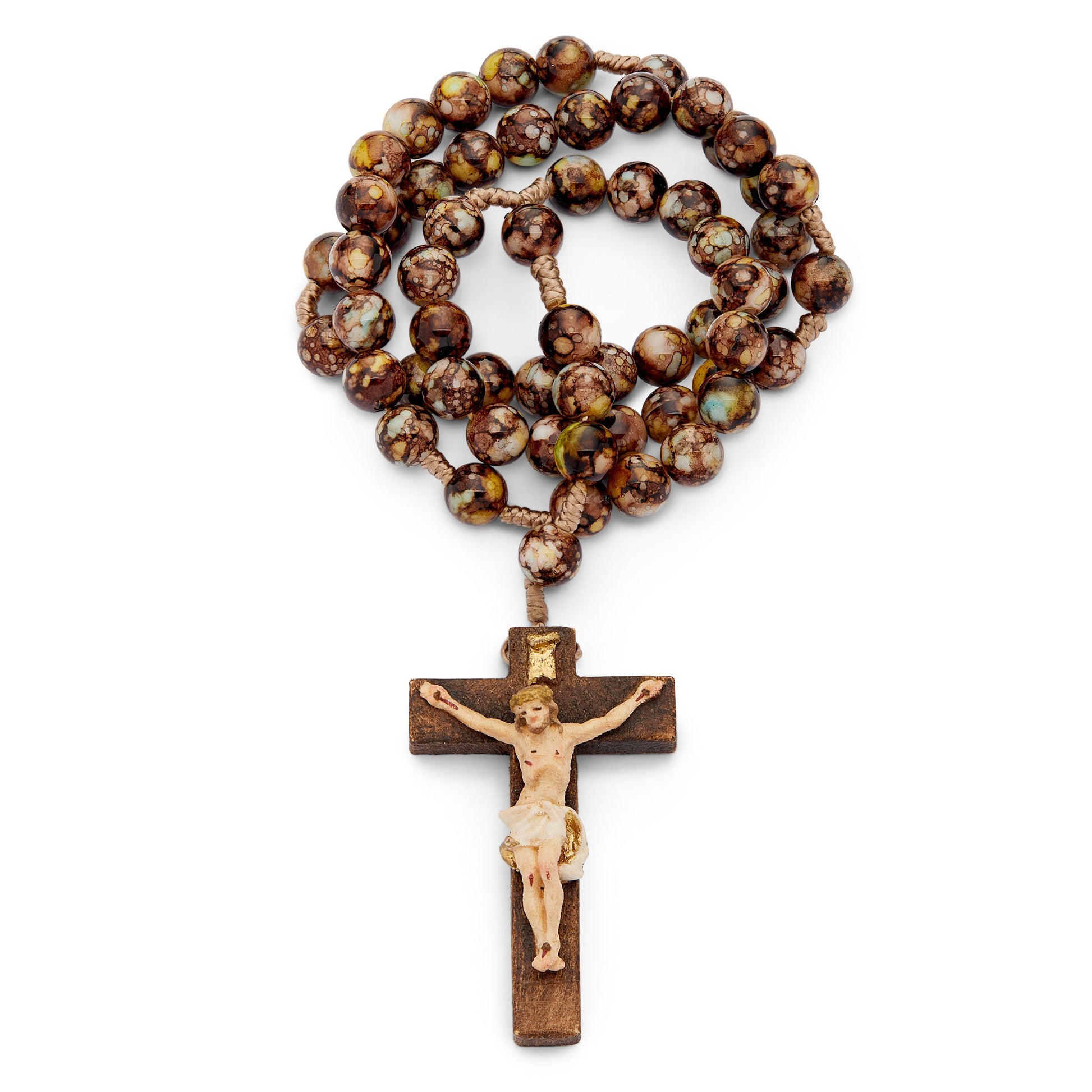 MONDO CATTOLICO Prayer Beads 35.5 cm (13.97 in) / 7 mm (0.27 in) Resin Rosary in Rope with Handpainted Crucifix
