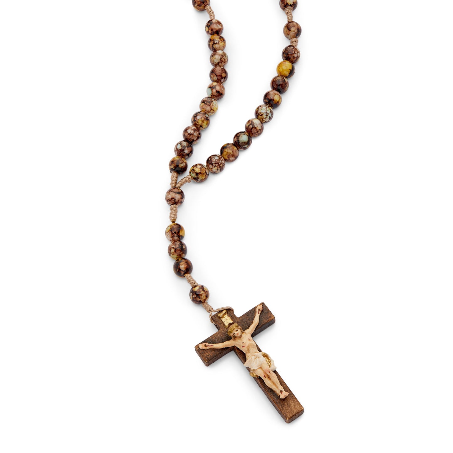MONDO CATTOLICO Prayer Beads 35.5 cm (13.97 in) / 7 mm (0.27 in) Resin Rosary in Rope with Handpainted Crucifix