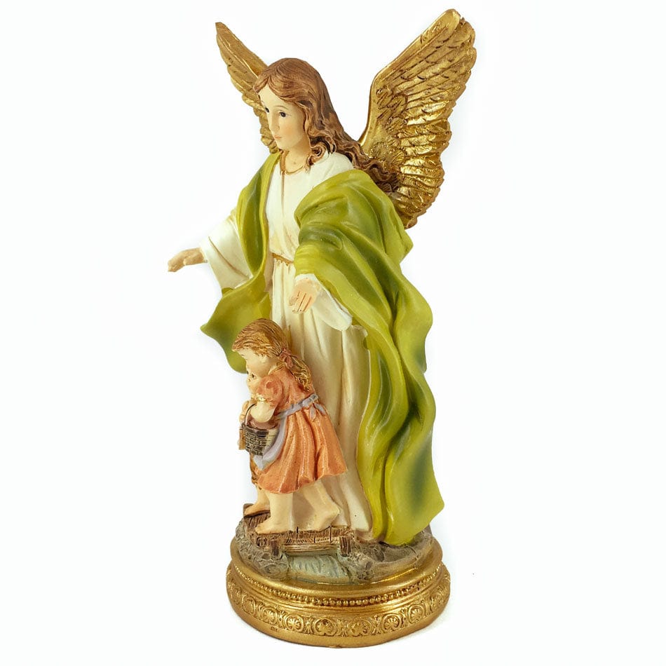 MONDO CATTOLICO 14.5 cm (5.71 in) Resin Statue of the Guardian Angel With Green Veil