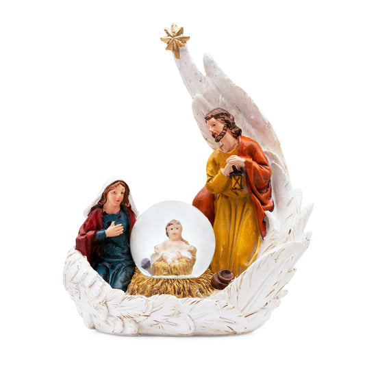 Mondo Cattolico 16 cm (6.30 in) Resin Wing With Nativity Scene and Snow Globe