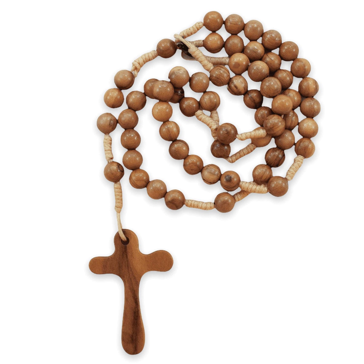 MONDO CATTOLICO Prayer Beads Rope Rosary Olive Wood Beads