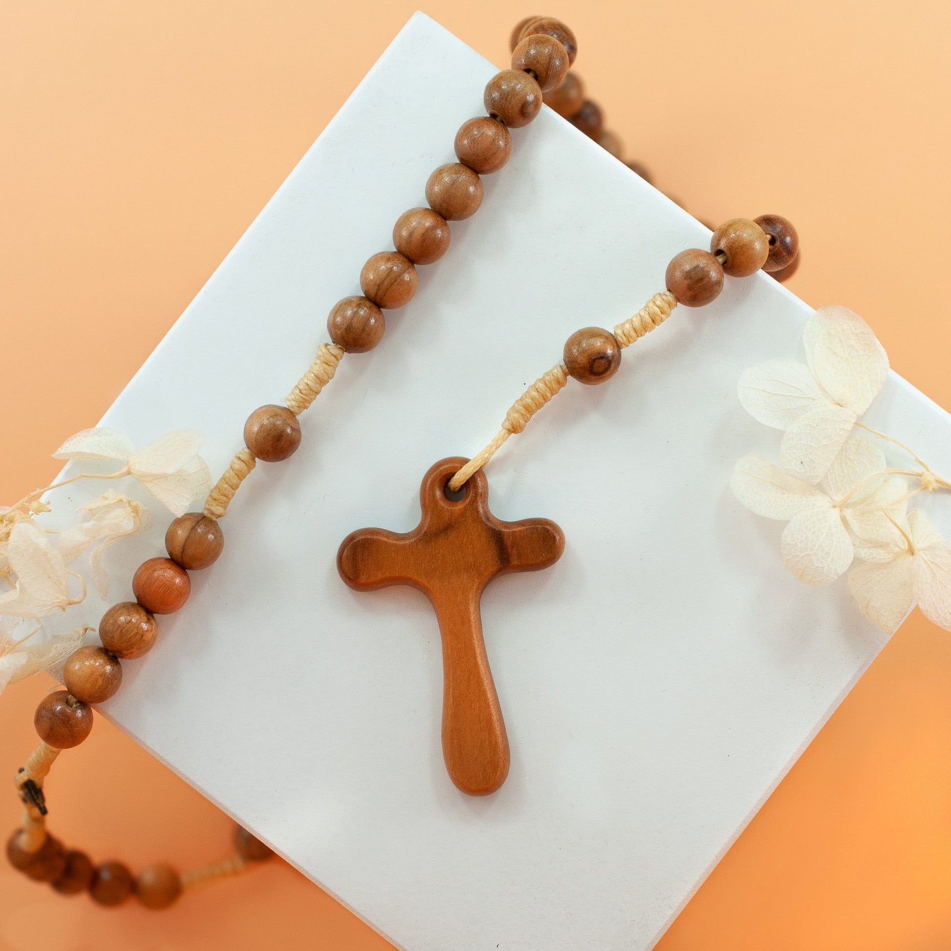 MONDO CATTOLICO Prayer Beads Rope Rosary Olive Wood Beads