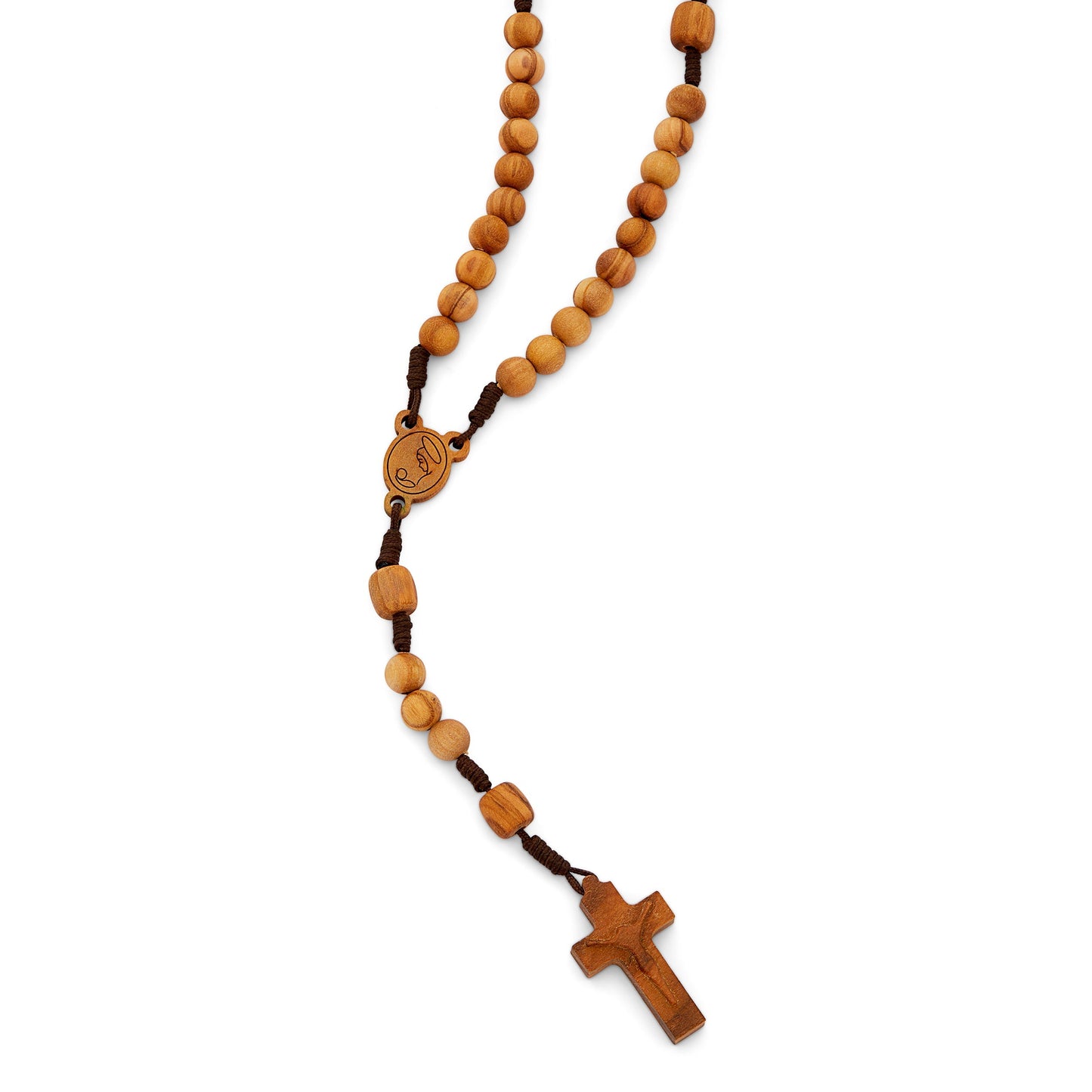 MONDO CATTOLICO Prayer Beads Rope Rosary Olive Wood Beads Mother Mary and Child