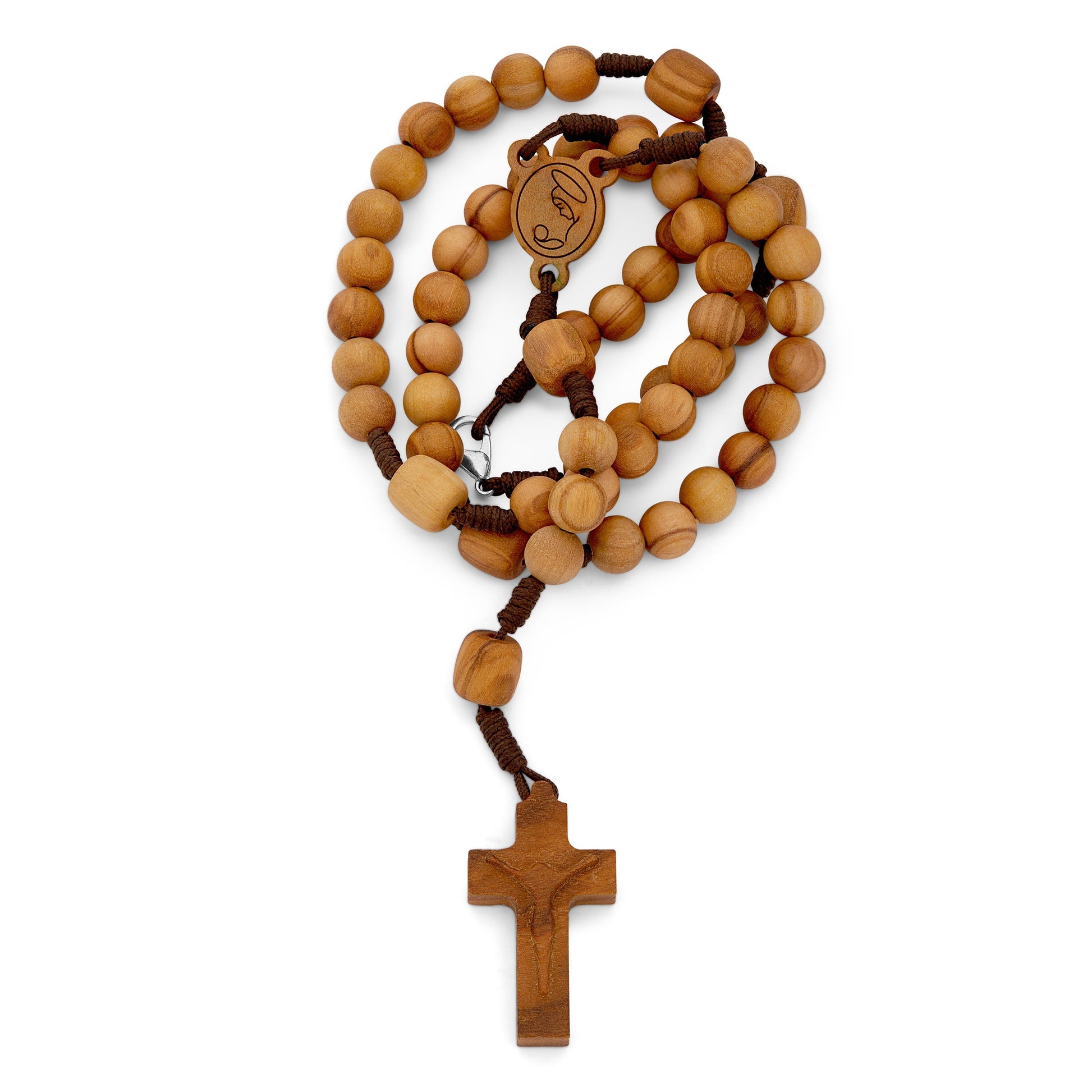 MONDO CATTOLICO Prayer Beads Rope Rosary Olive Wood Beads Mother Mary and Child