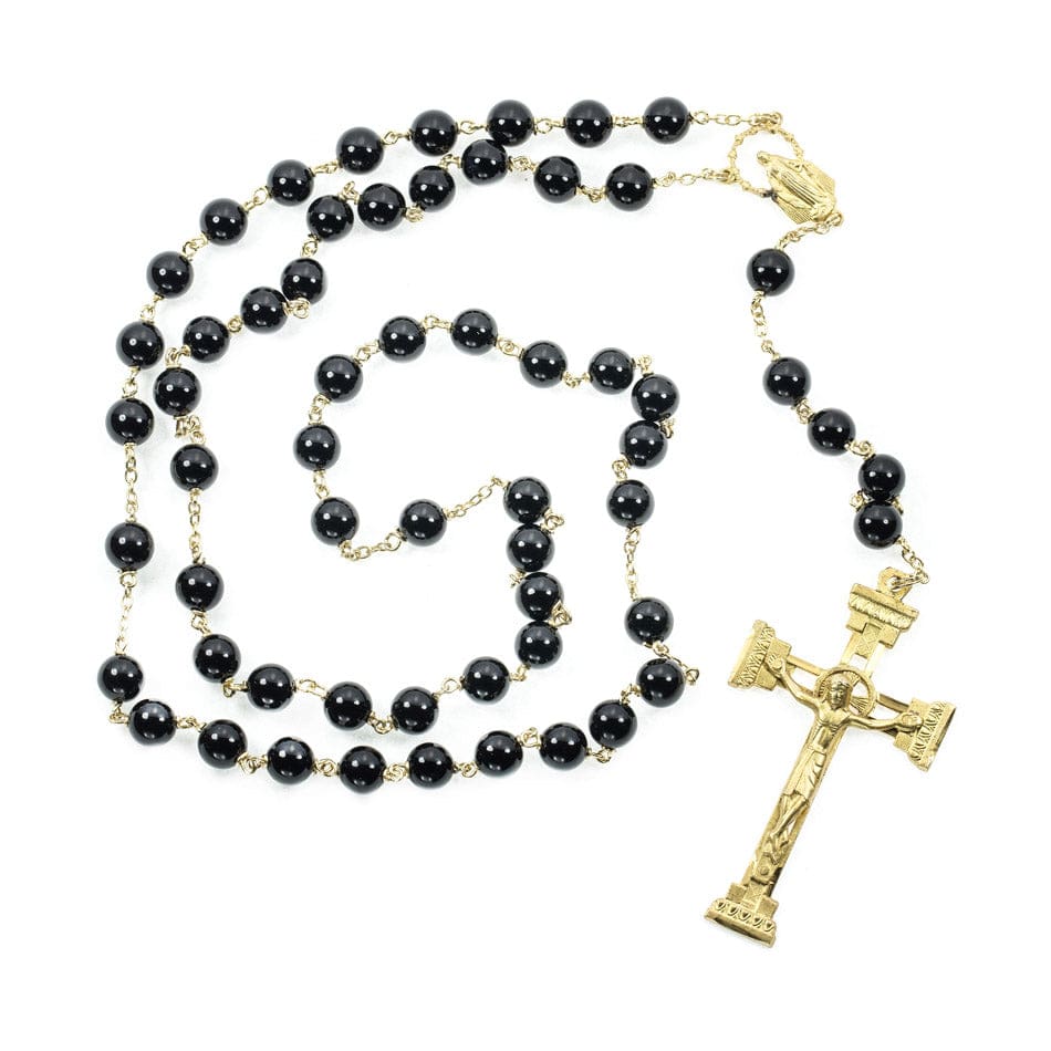 MONDO CATTOLICO Prayer Beads Rosary Beads in Onyx and Gold Plated