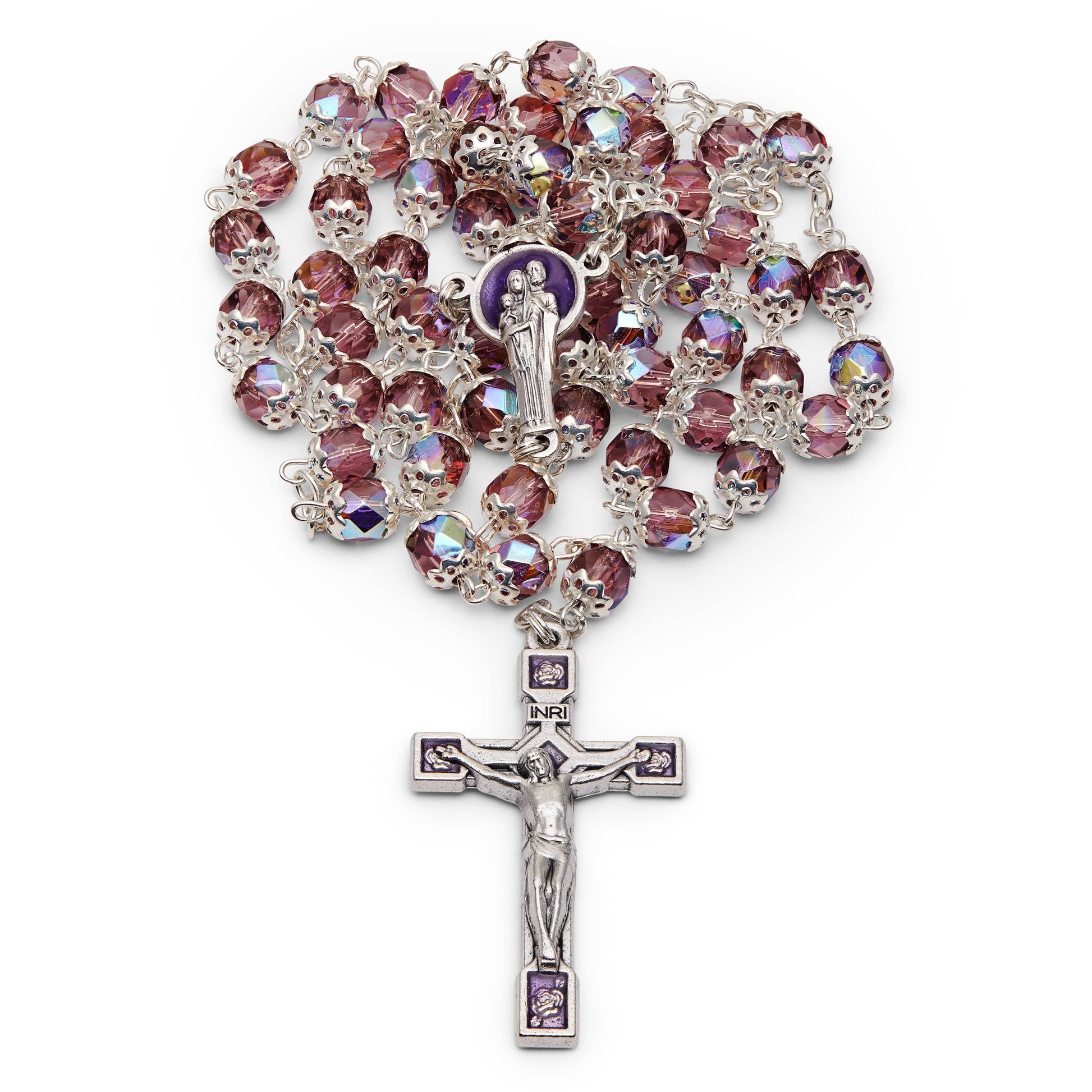 MONDO CATTOLICO Prayer Beads 51.5 cm (20.27 in) / 8 mm (0.31 in) Rosary Beads with enameled Holy Family centerpiece