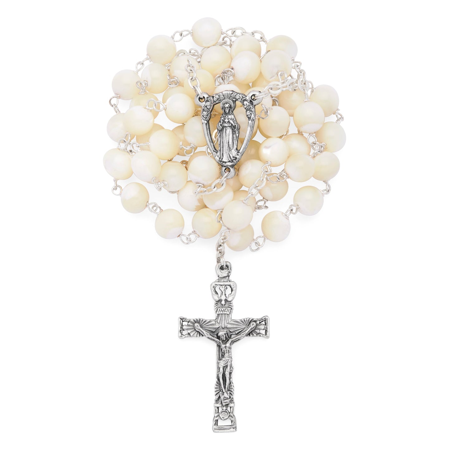 MONDO CATTOLICO ROMA Prayer Beads 53 cm (20.87 in) / 73 cm (28.74 in) / 7 mm (0.28 in) Rosary Beads with Jesus of Sacred Heart Center Medal and Holy Spirit Crucifix