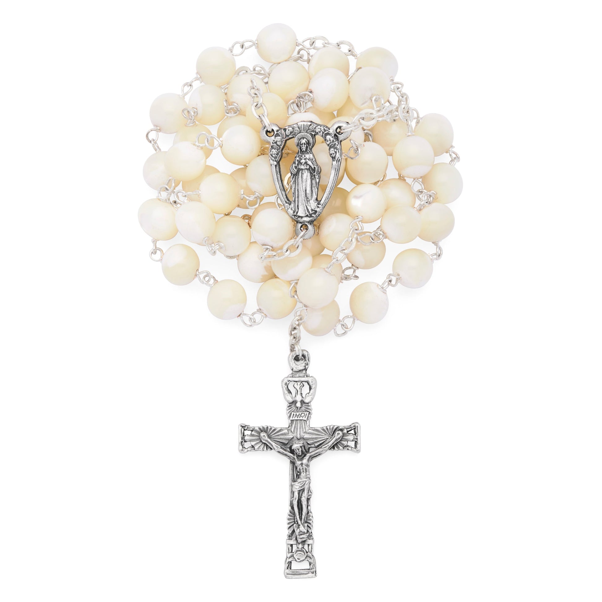 MONDO CATTOLICO ROMA Prayer Beads 53 cm (20.87 in) / 73 cm (28.74 in) / 7 mm (0.28 in) Rosary Beads with Jesus of Sacred Heart Center Medal and Holy Spirit Crucifix