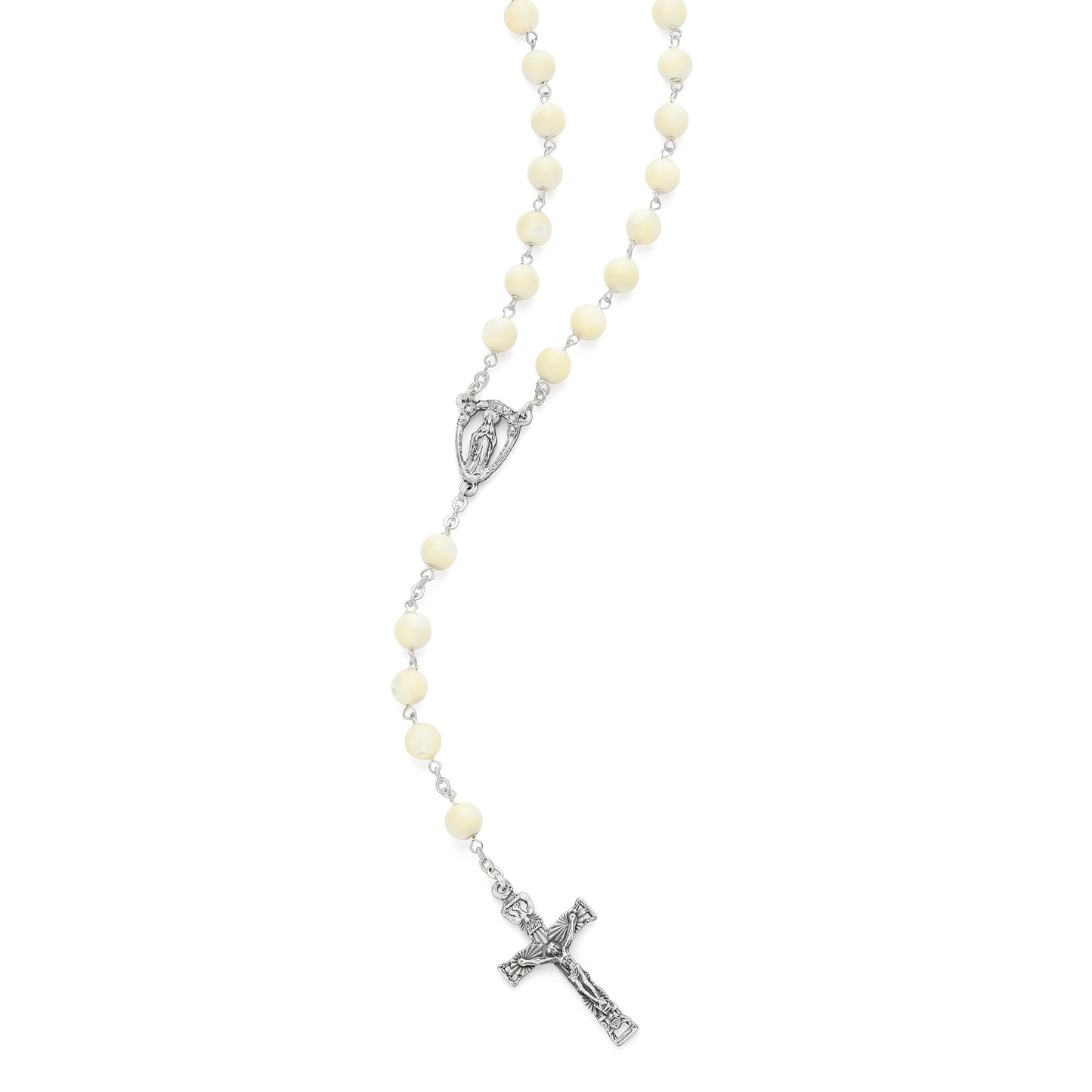 MONDO CATTOLICO ROMA Prayer Beads 53 cm (20.87 in) / 73 cm (28.74 in) / 7 mm (0.28 in) Rosary Beads with Jesus of Sacred Heart Center Medal and Holy Spirit Crucifix