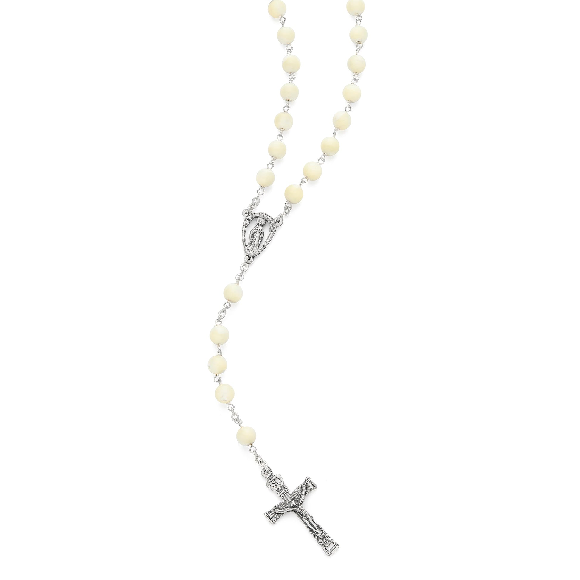 MONDO CATTOLICO ROMA Prayer Beads 53 cm (20.87 in) / 73 cm (28.74 in) / 7 mm (0.28 in) Rosary Beads with Jesus of Sacred Heart Center Medal and Holy Spirit Crucifix