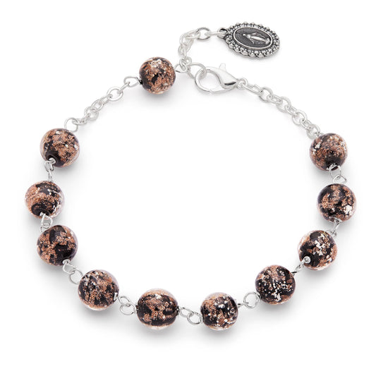 Mondo Cattolico 23 cm (9 in) / 8 mm (0.30 in) Rosary bracelet in black murano glass beads