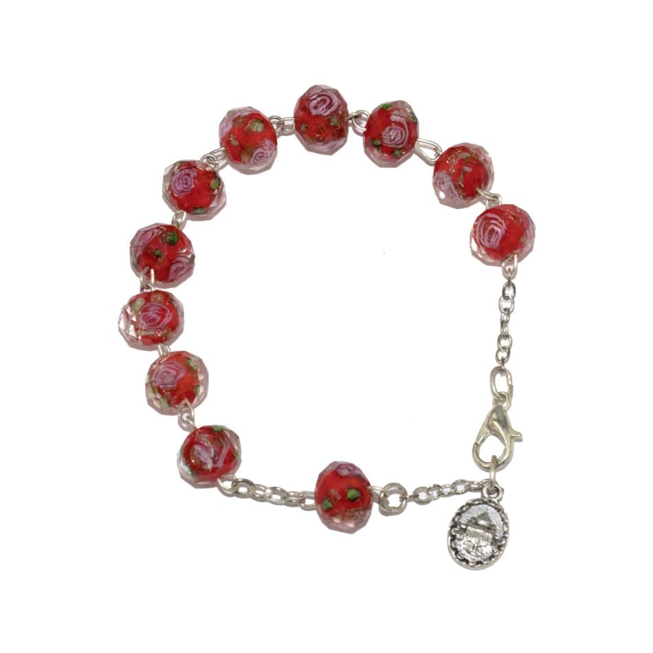MONDO CATTOLICO Prayer Beads Adjustable Rosary Bracelet in Faceted Crystal Flower Design