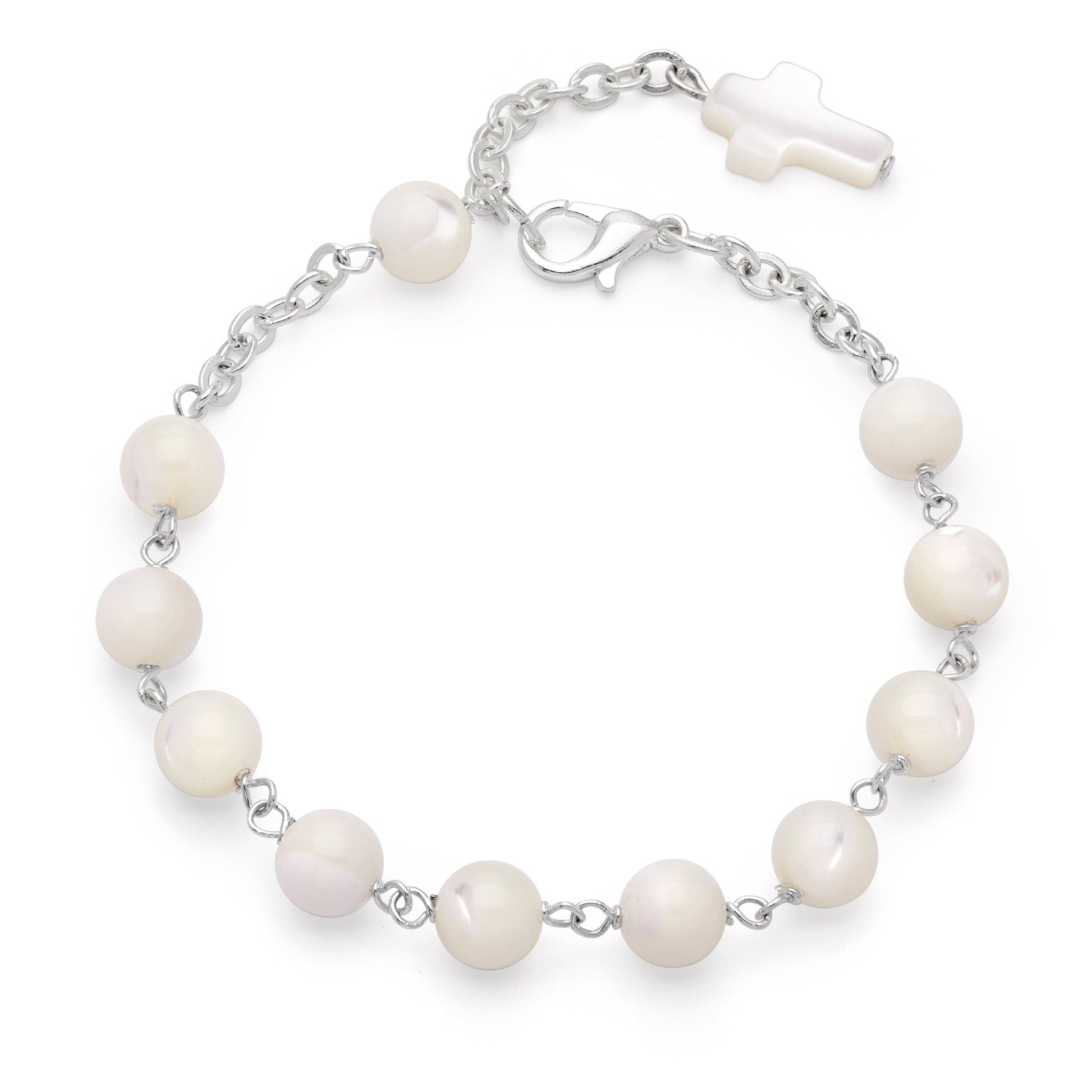 Rosary bracelet in mother of pearl beads with small cross MONDO