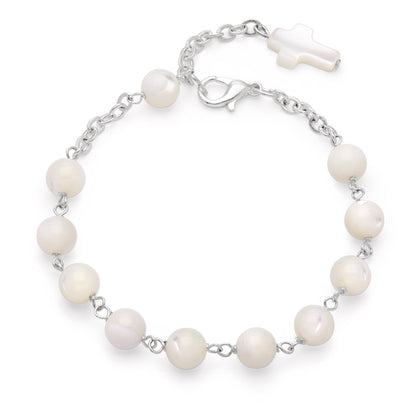 Mondo Cattolico 22 cm (8.7 in) / 7 mm (0.28 in) Rosary bracelet in mother of pearl beads with small cross