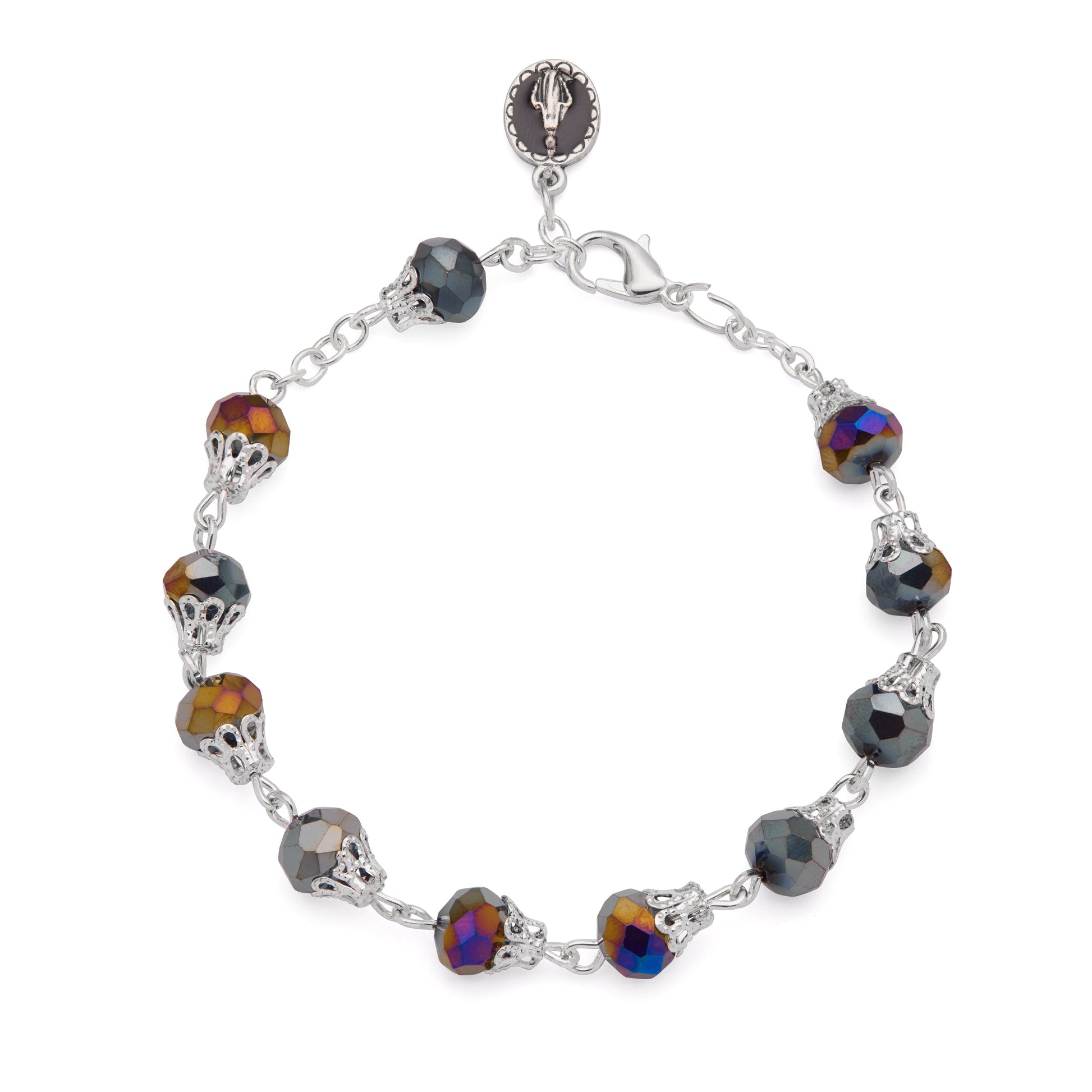 MONDO CATTOLICO ROMA Bracelet 22 cm (8.66 in) / 7 mm (0.28 in) Rosary Bracelet with Balloon-shaped Black Crystal Beads