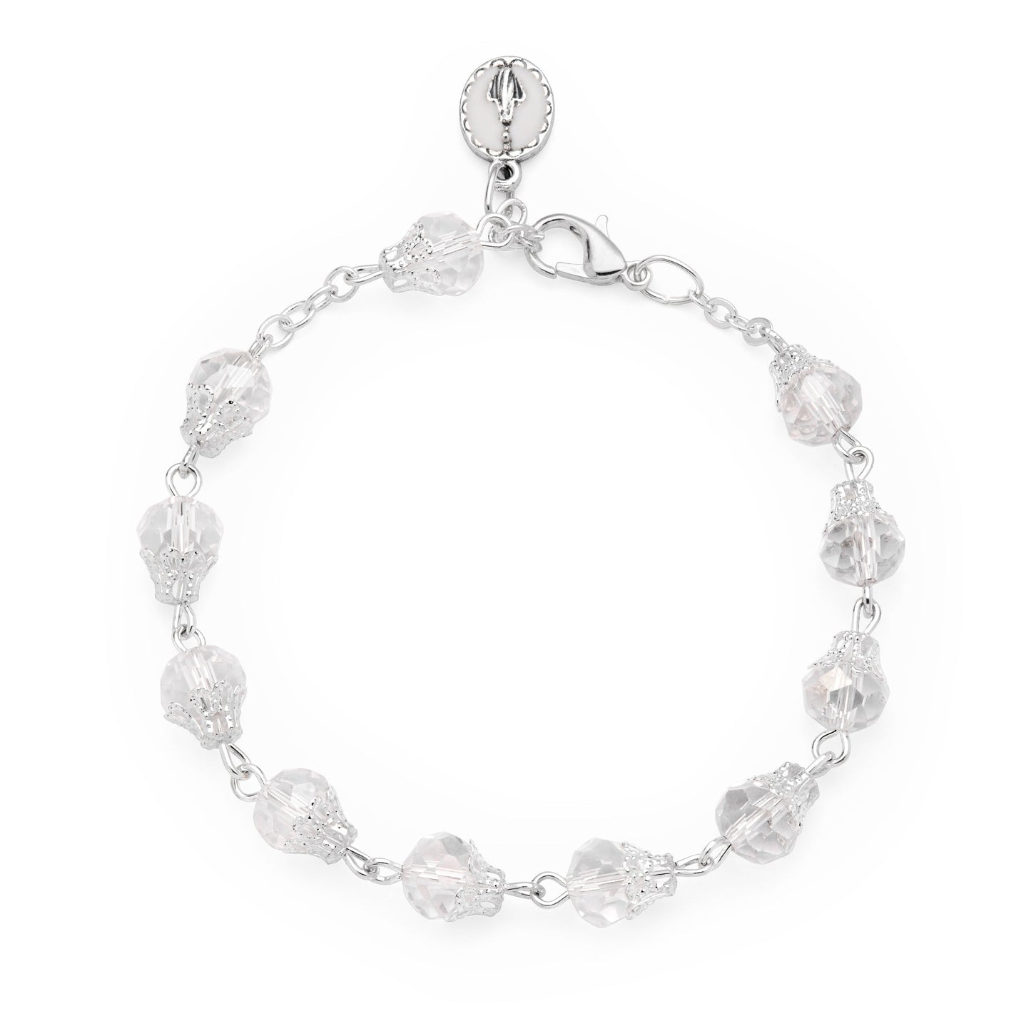 MONDO CATTOLICO ROMA Bracelet 22 cm (8.66 in) / 7 mm (0.28 in) Rosary Bracelet with Balloon-shaped Clear Crystal Beads