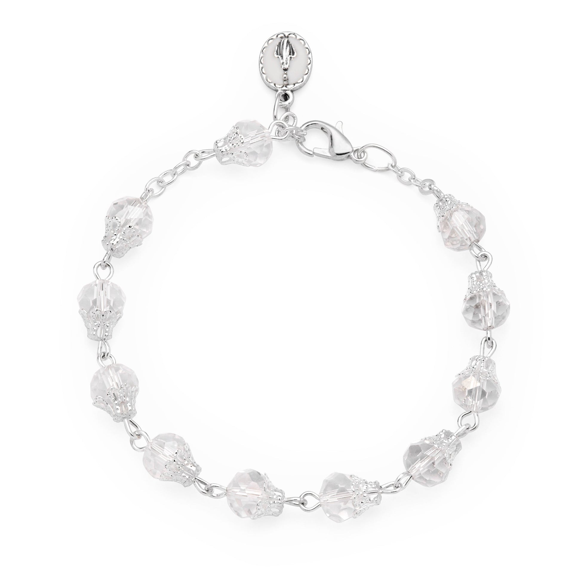 MONDO CATTOLICO ROMA Bracelet 22 cm (8.66 in) / 7 mm (0.28 in) Rosary Bracelet with Balloon-shaped Clear Crystal Beads
