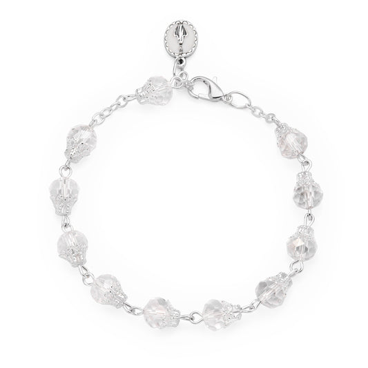 MONDO CATTOLICO ROMA Bracelet 22 cm (8.66 in) / 7 mm (0.28 in) Rosary Bracelet with Balloon-shaped Clear Crystal Beads