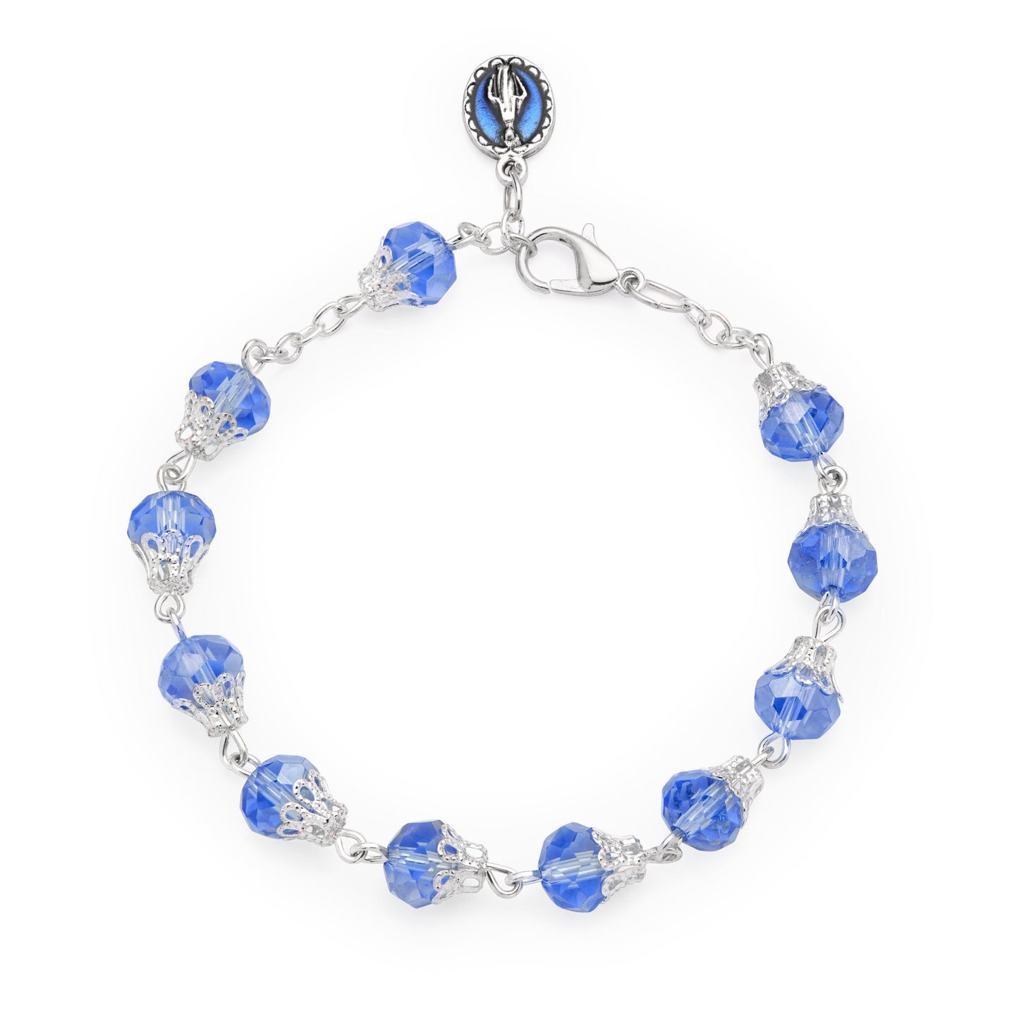 MONDO CATTOLICO ROMA Bracelet 22 cm (8.66 in) / 7 mm (0.28 in) Rosary Bracelet with Balloon-shaped Light Blue Crystal Beads