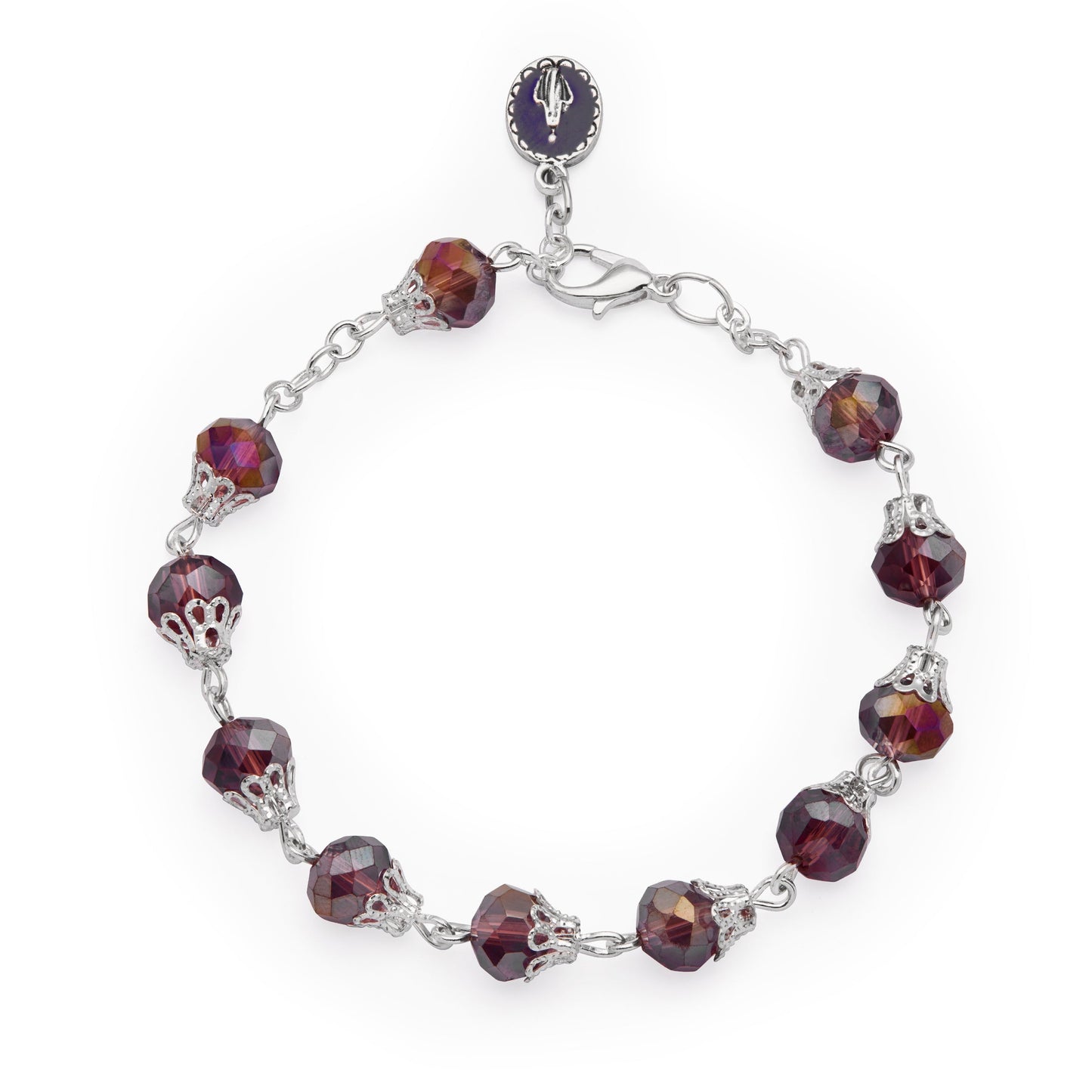 MONDO CATTOLICO ROMA Bracelet 22 cm (8.66 in) / 7 mm (0.28 in) Rosary Bracelet with Balloon-shaped Purple Crystal Beads