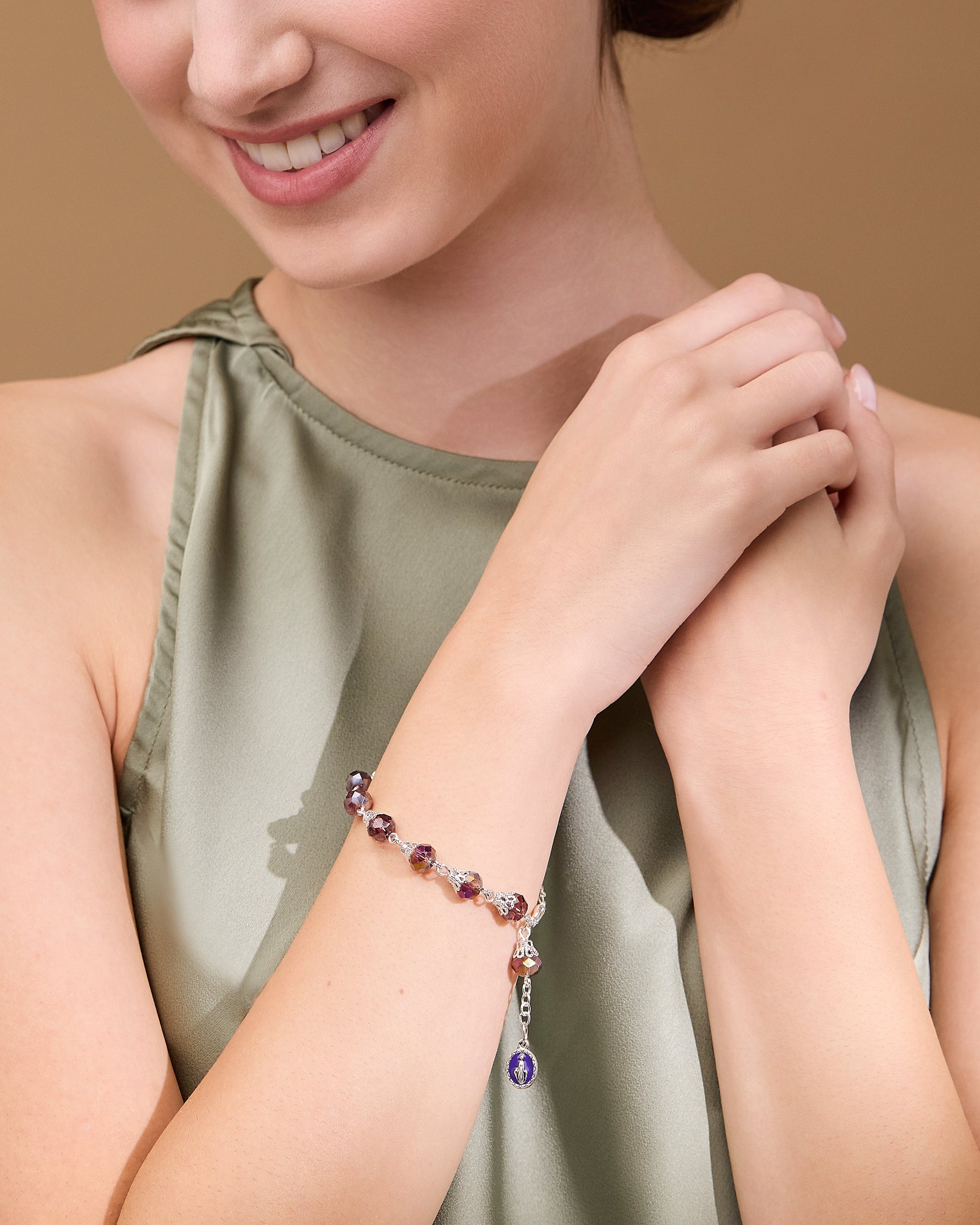 MONDO CATTOLICO ROMA Bracelet 22 cm (8.66 in) / 7 mm (0.28 in) Rosary Bracelet with Balloon-shaped Purple Crystal Beads