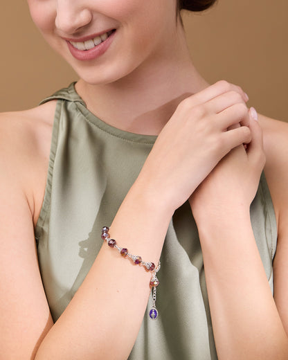 MONDO CATTOLICO ROMA Bracelet 22 cm (8.66 in) / 7 mm (0.28 in) Rosary Bracelet with Balloon-shaped Purple Crystal Beads