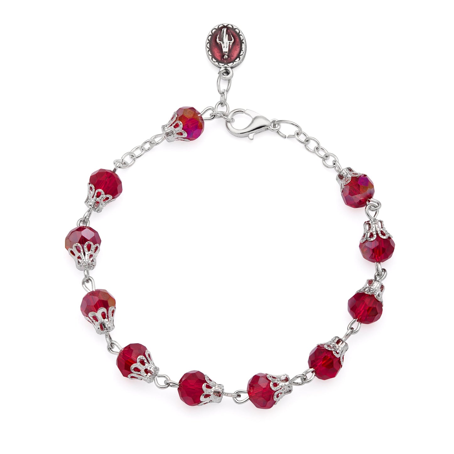 MONDO CATTOLICO ROMA Bracelet 22 cm (8.66 in) / 7 mm (0.28 in) Rosary Bracelet with Balloon-shaped Red Crystal Beads