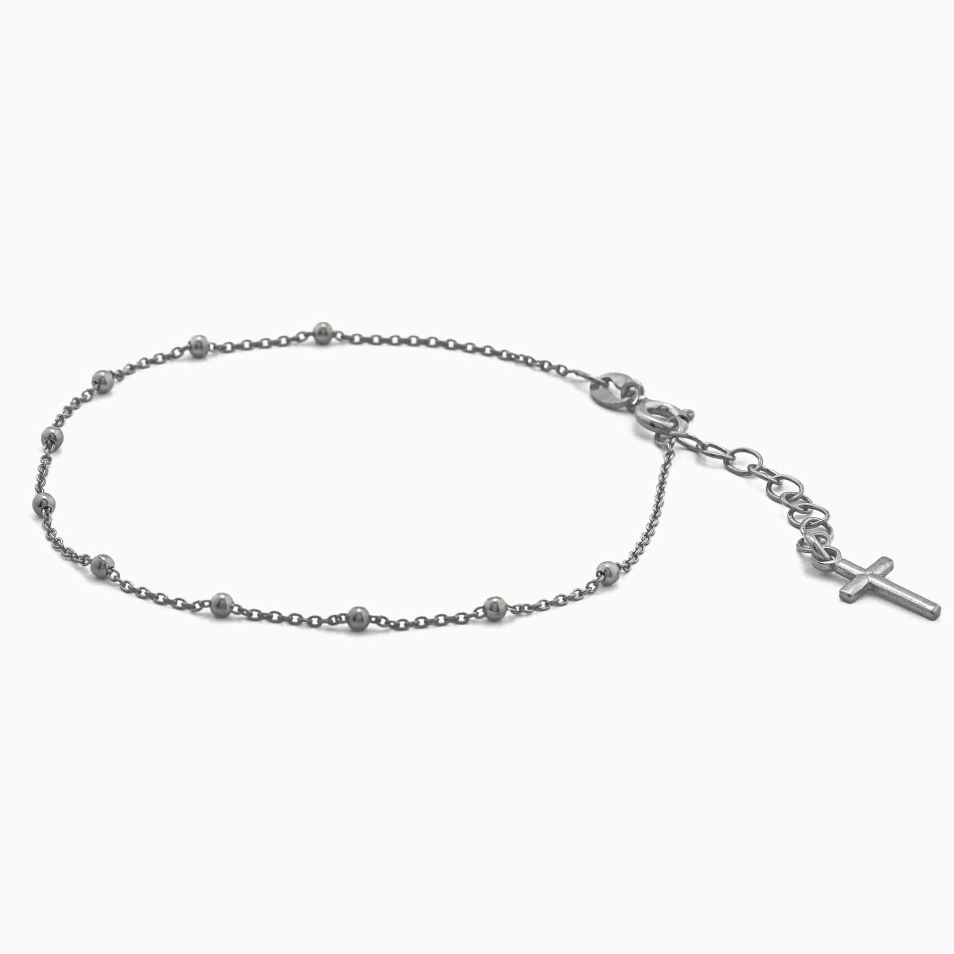 MONDO CATTOLICO Cm 18 (7.1 in) / Very Dark Rhodium Rosary Bracelet With Cross