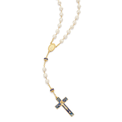 MONDO CATTOLICO ROMA 52 cm (20.47 in) / 72 cm (28.35 in) / 8 mm (0.31 in) Rosary Gold-Tone Metal with Synthetic Pearls & Miraculous Medal