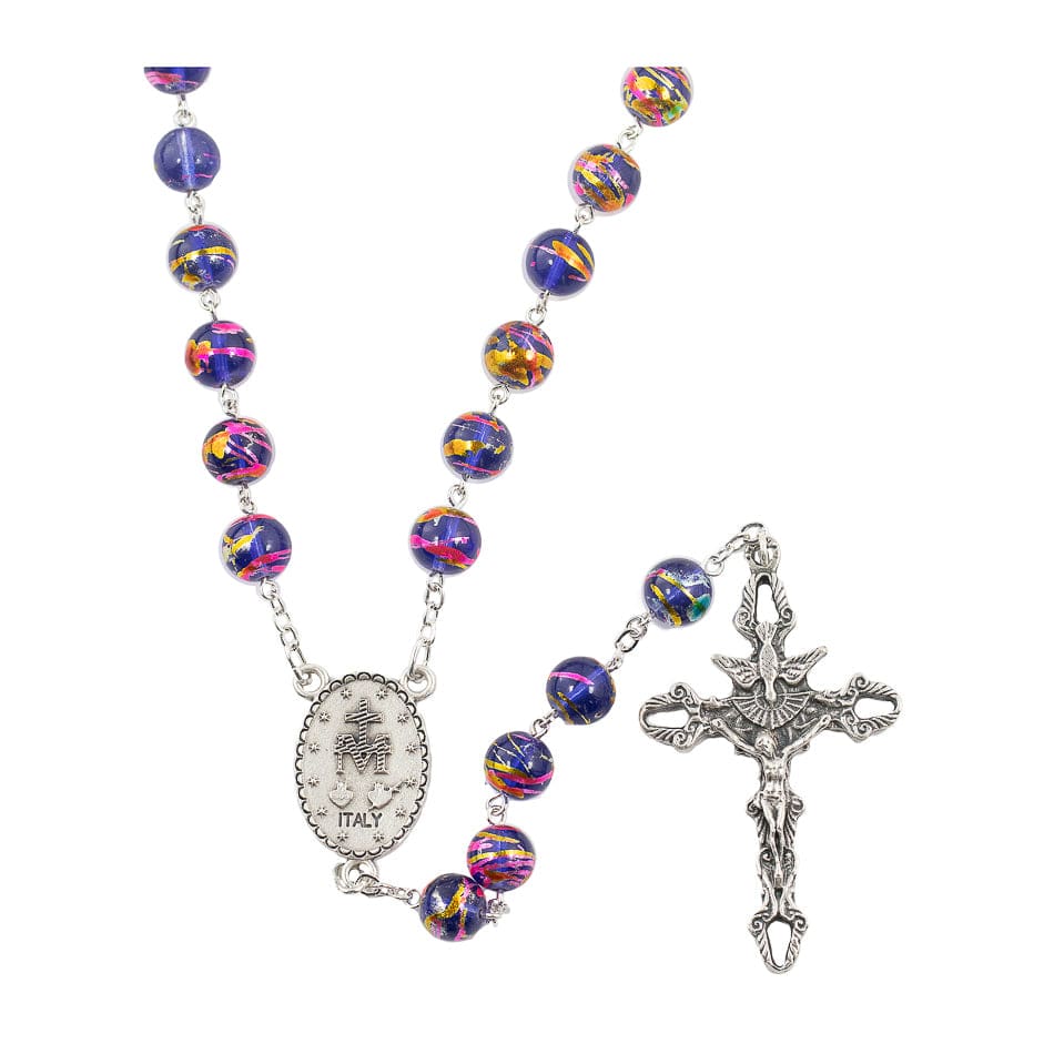 MONDO CATTOLICO Prayer Beads Rosary in Aurora Glass Blue Beads